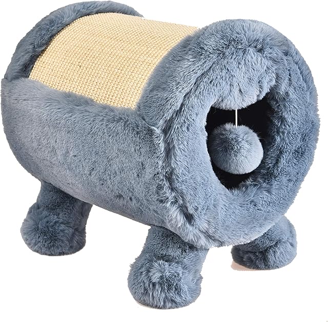 Dehner Premium Lovely kociołek do drapania i przytulania, Ø 30 cm, ok. 40 x 37 cm, plusz/sizal, niebieski/beżowy