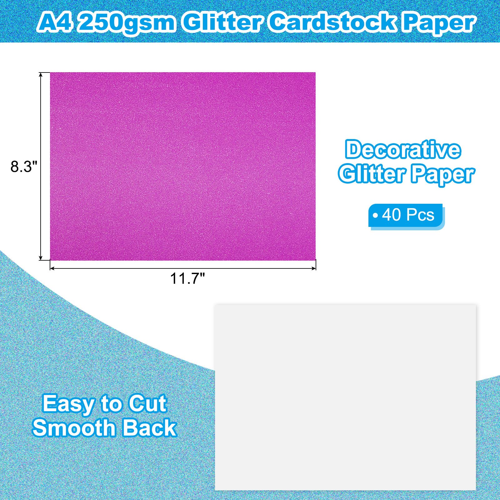 PATIKIL 40Sheets Purple Glitter Cardstock Paper - Image 2