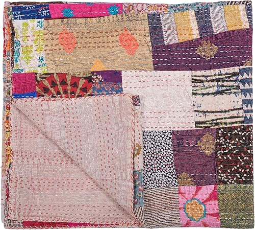 Vista 15 de Marubhumi Edredón tradicional indio de algodón puro, estampado de cachemira, colcha Kantha multicolor (multicolor-22, individual (60 x 90 pulgadas)