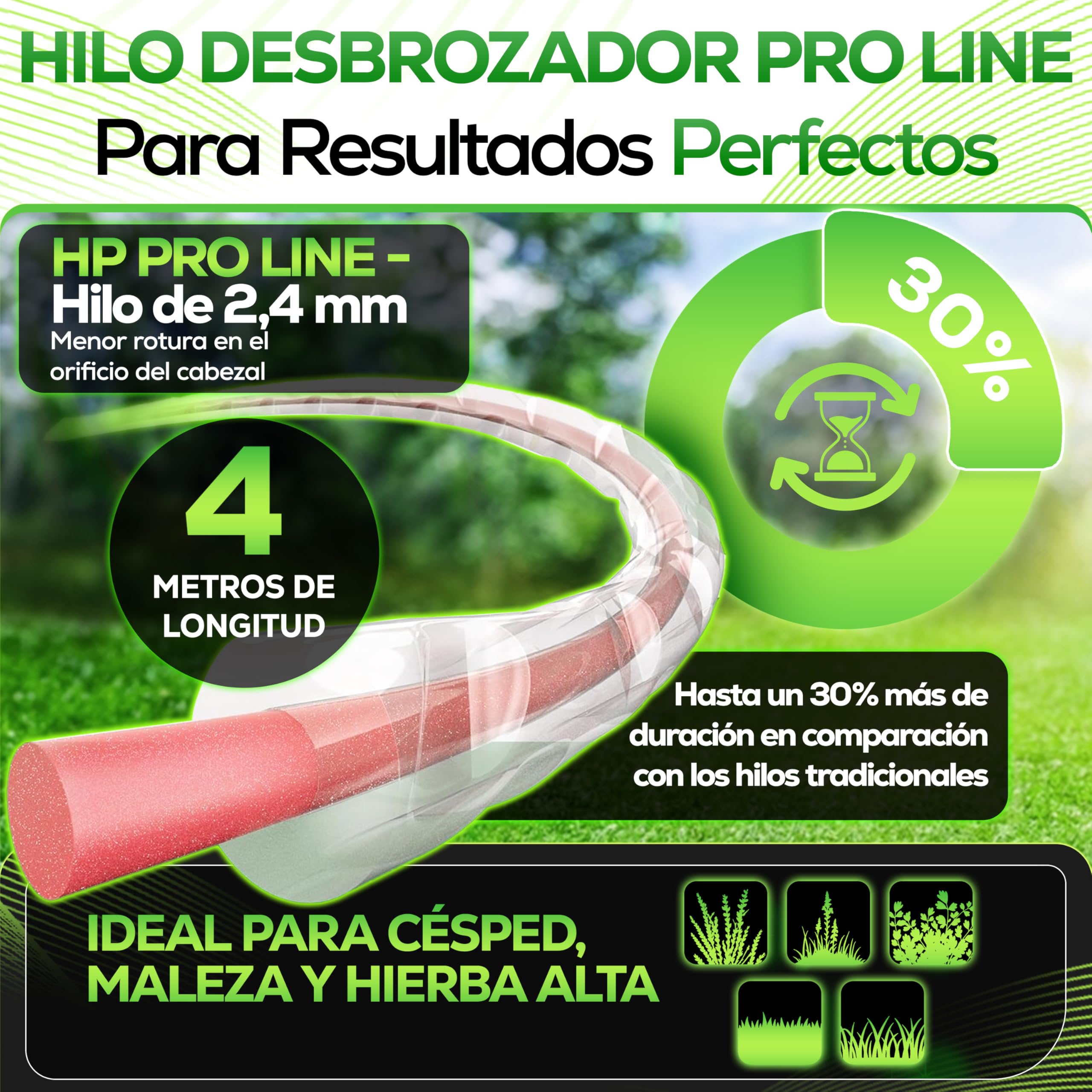 Heckenpracht Cabezal de hilo para desbrozadora, rosca izquierda con sistema Tap & Go, eficiente corte del césped con cabezal de corte para desbrozadora con función de carga rápida – bobina de hilo