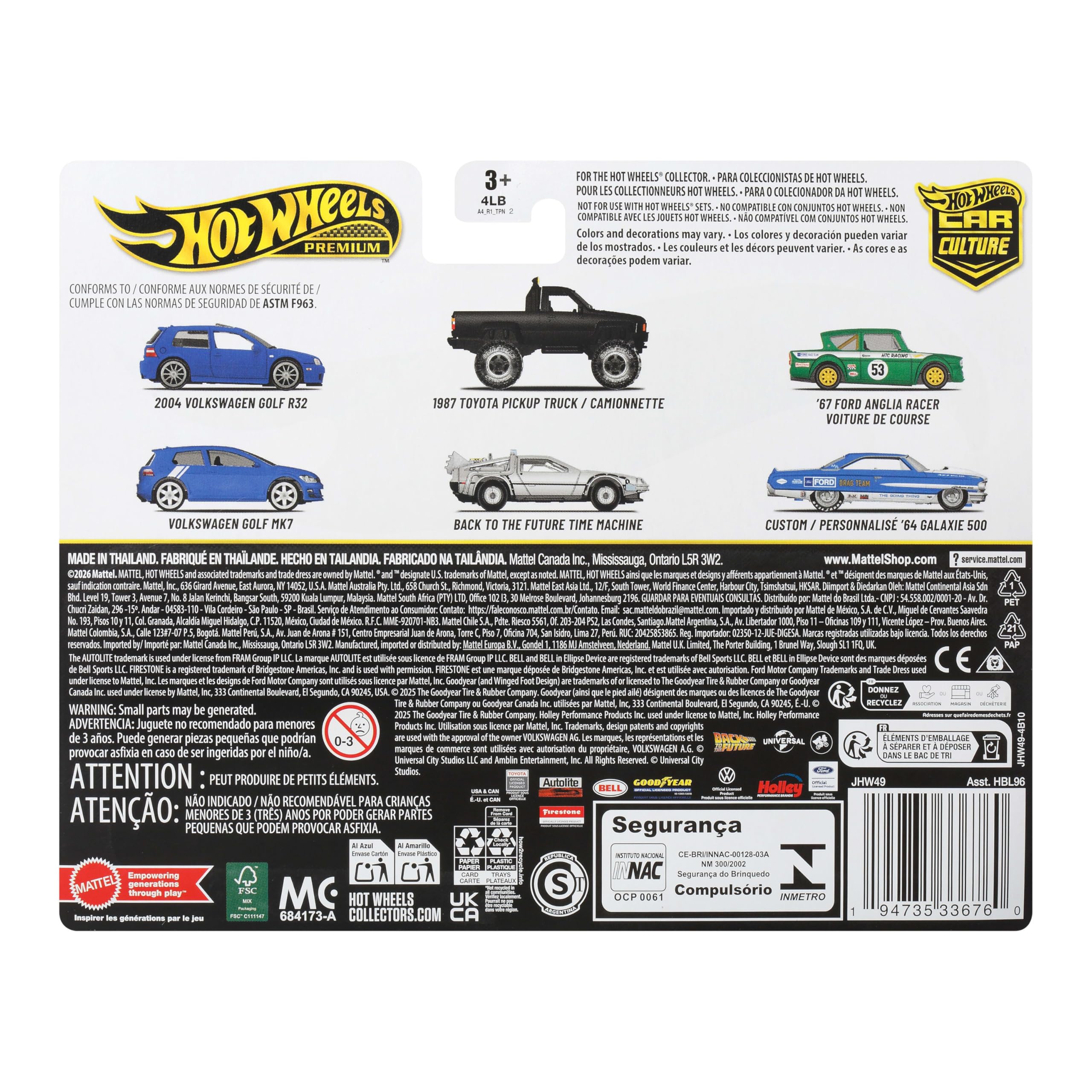 Hot Wheels Car Culture 2-pak Volkswagen Golf R32 i Mk7 | 2 kolekcjonerskie pojazdy die-cast w skali 1:64 z oponami Real Riders, metalowe nadwozie i podwozie, JHW49