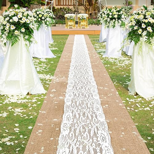 Miniatura 8 de Preboun Camino de pasillo de boda de 3 x 20 pies para exteriores de arpillera natural para ceremonia de boda, alfombra ancha de yute rústico