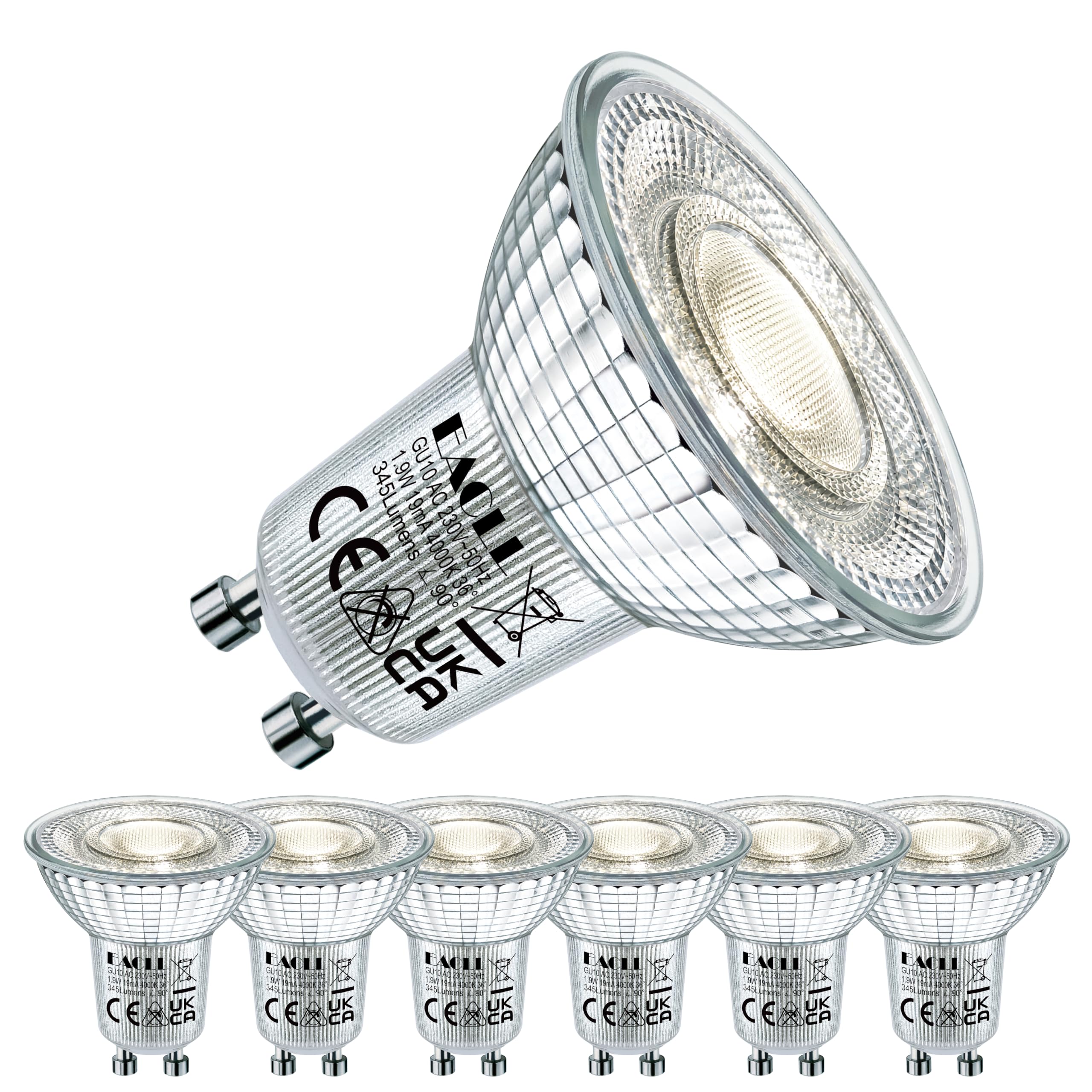 EACLL Energieklasse A GU10 LED Lampe 1.9W 345 Lumen Neutralweiss, 6er-Pack | 4000K Spot 36° Abstrahlwinkel, Langlebige Energiesparende Leuchtmittel, für Wohnzimmer, Küchen, Flure, Nicht Dimmbar