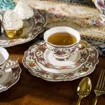 ACMLIFE Royal Gold-Plated Bone China Dinnerware Set for 4, Vintage Floral Dinnerware Set, Light Blue 12 Piece Lightweight Bone China Dinnerware Set Plates and Bowls Set (Pink Gold)