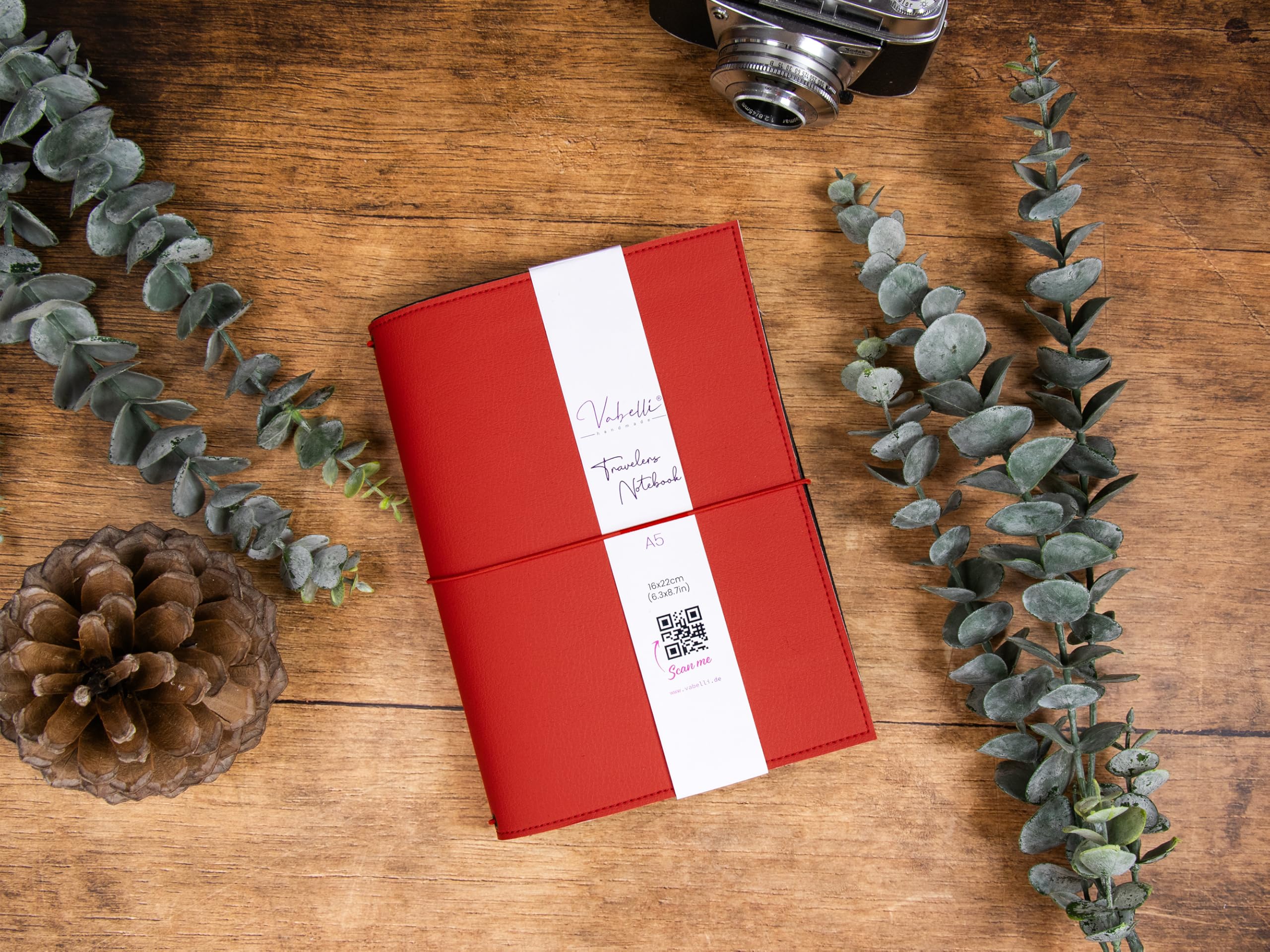 Travelers Notebook, rot, – verschiedene Größen, nachfüllbar – Handmade Journal aus Kunstleder, Platz für 2 Hefte, optional mit Notizheften, dots oder blanko, undatiert