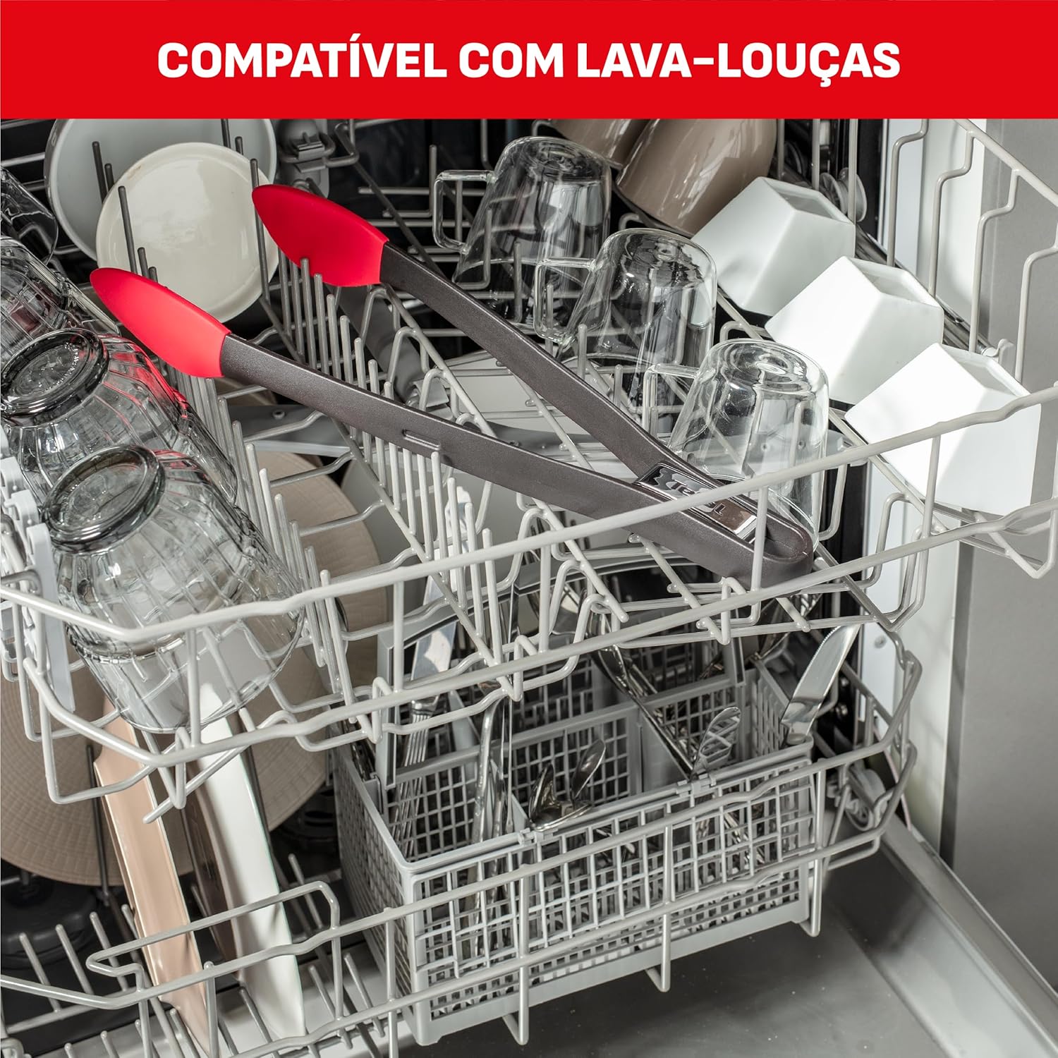 Tefal Ingenio Food Tongs placed in a dishwasher rack