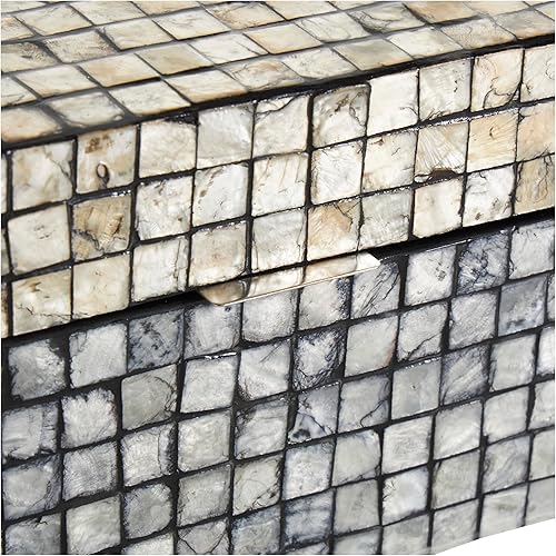 Miniatura 10 de Deco 79 Caja decorativa hecha a mano con diseño de mosaico lineal y tapa con bisagras, juego de 2 cajas de almacenamiento de 12 pulgadas, 8 pulgadas