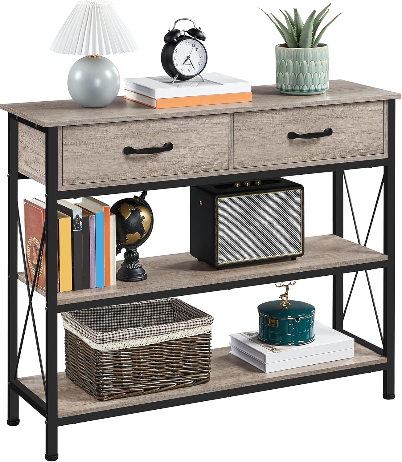 Yaheetech Console Table with 2 Drawers, Industrial 3 Tier