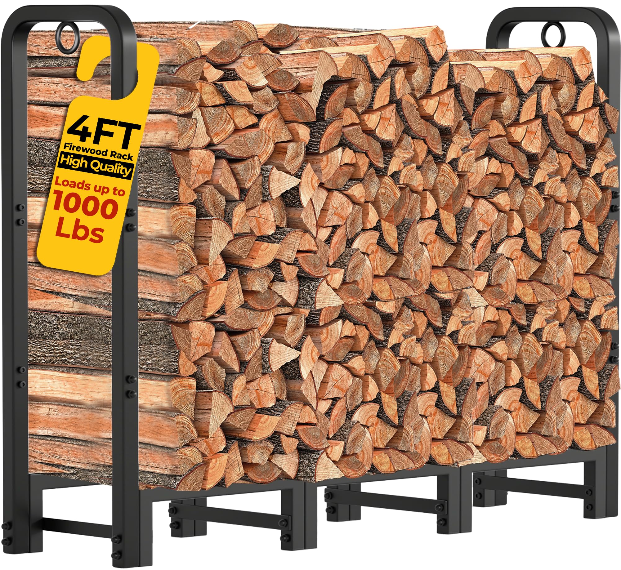 Amagabeli Firewood Log Rack Outdoor 4ft Heavy Duty Logs Holder for Fireplace Indoor Outdoor Adjustable Wood Racks for Fire Wood Holder Metal Pile Stand Storage Stacker Organizer Black