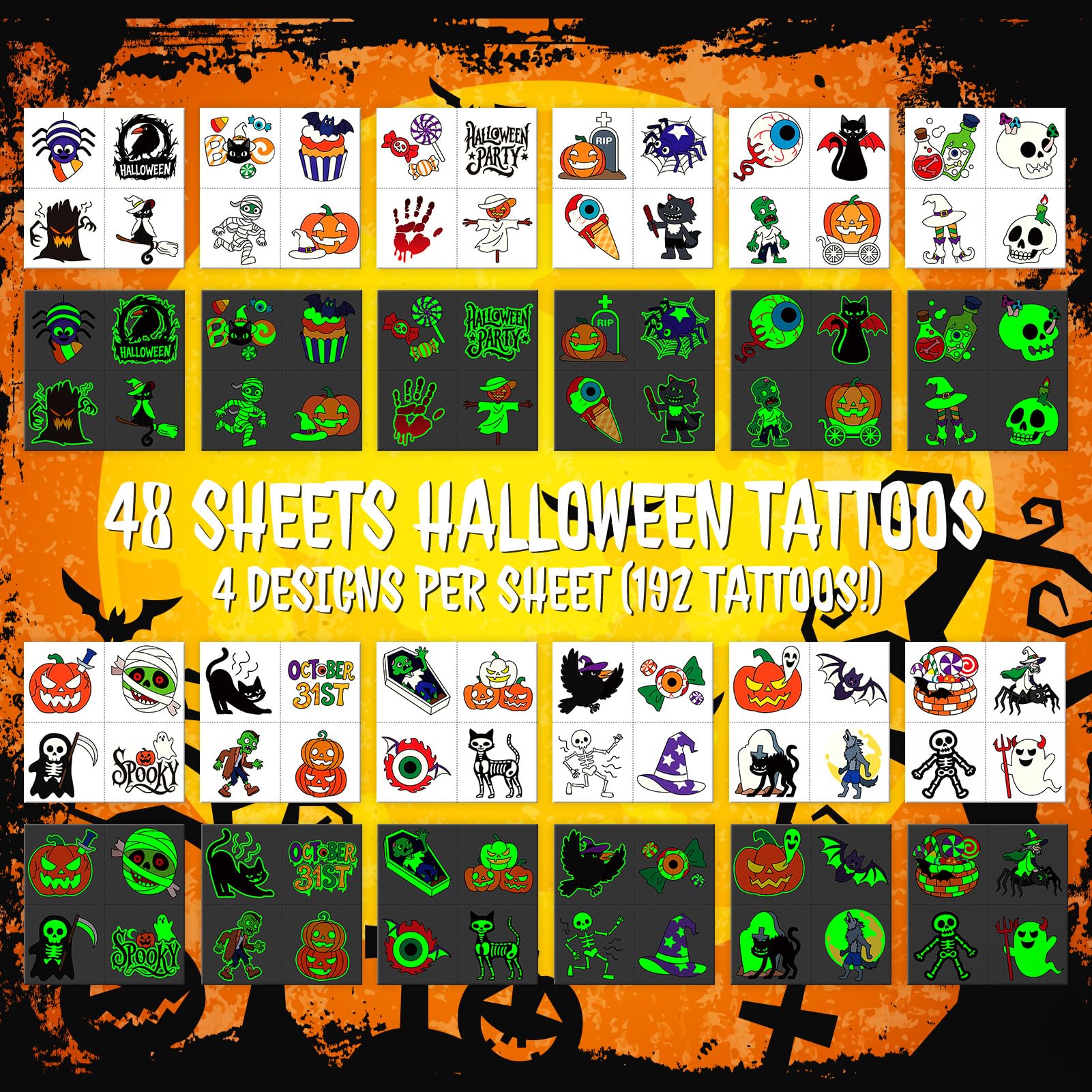 144 Tatuaggi Temporanei Di Halloween Per Bambini - Confezione Da 12 Fogli - Perfetti Per Festine, Bomboniere E Calze Della Befana - 2