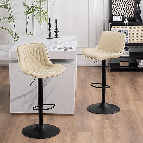 Miniatura 41 de YOUTASTE Bar Stools Set of 2, Adjustable Swivel Counter Height Barstools with Back, All Grey Faux Leather Upholstered Bar Chairs with Metal Base,