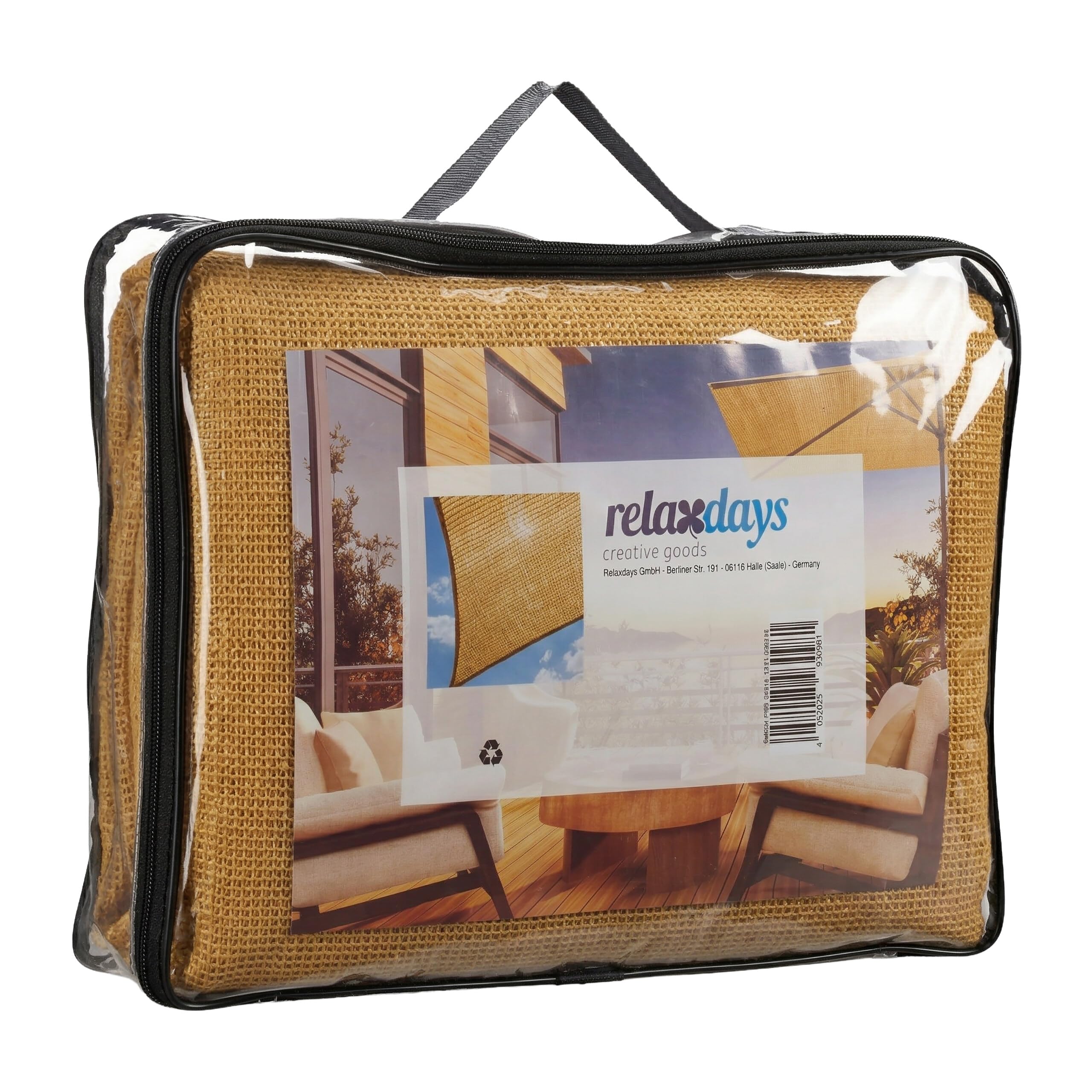 Relaxdays Vela Parasole, 4x5 m, HDPE, Traspirante, Giardino e Balcone, con Occhielli e Cavi, Rettangolare, Sabbia