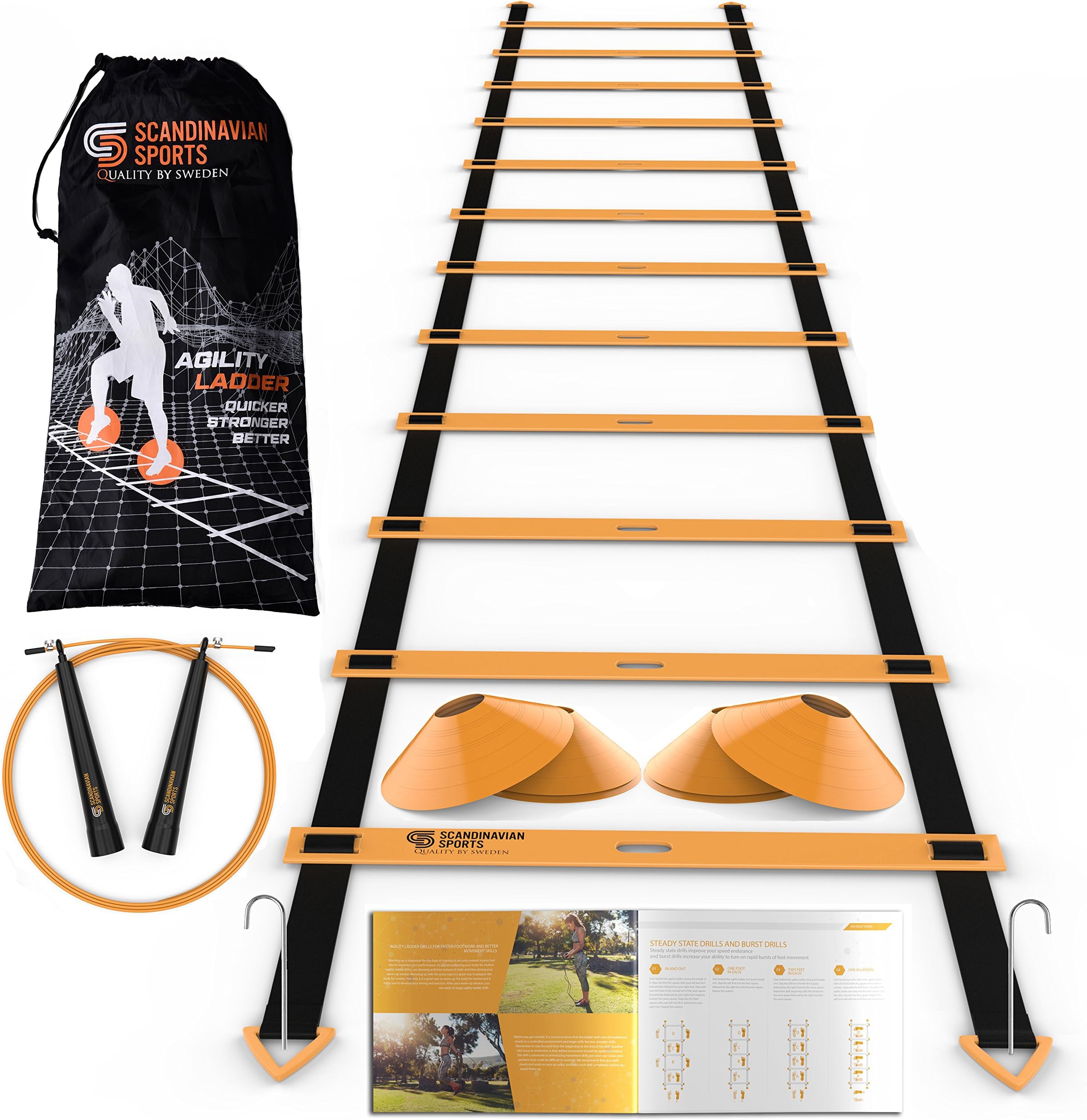 Speed Training Set - Agility Ladder, Jump Rope, Sport Cones and Exercise folder - Premium TRAINING TOOL SET For Faster Footwork And Better Movement Skills by Scandinavian Sports