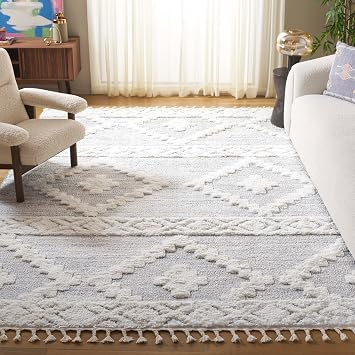 SAFAVIEH Moroccan Tassel Shag Collection Area Rug - 9' x 12', Ivory & Beige, Boho Design, Non-Shedding & Easy Care, 2-inch Thick Ideal for High Traffic Areas in Living Room, Bedroom (MTS640A)
