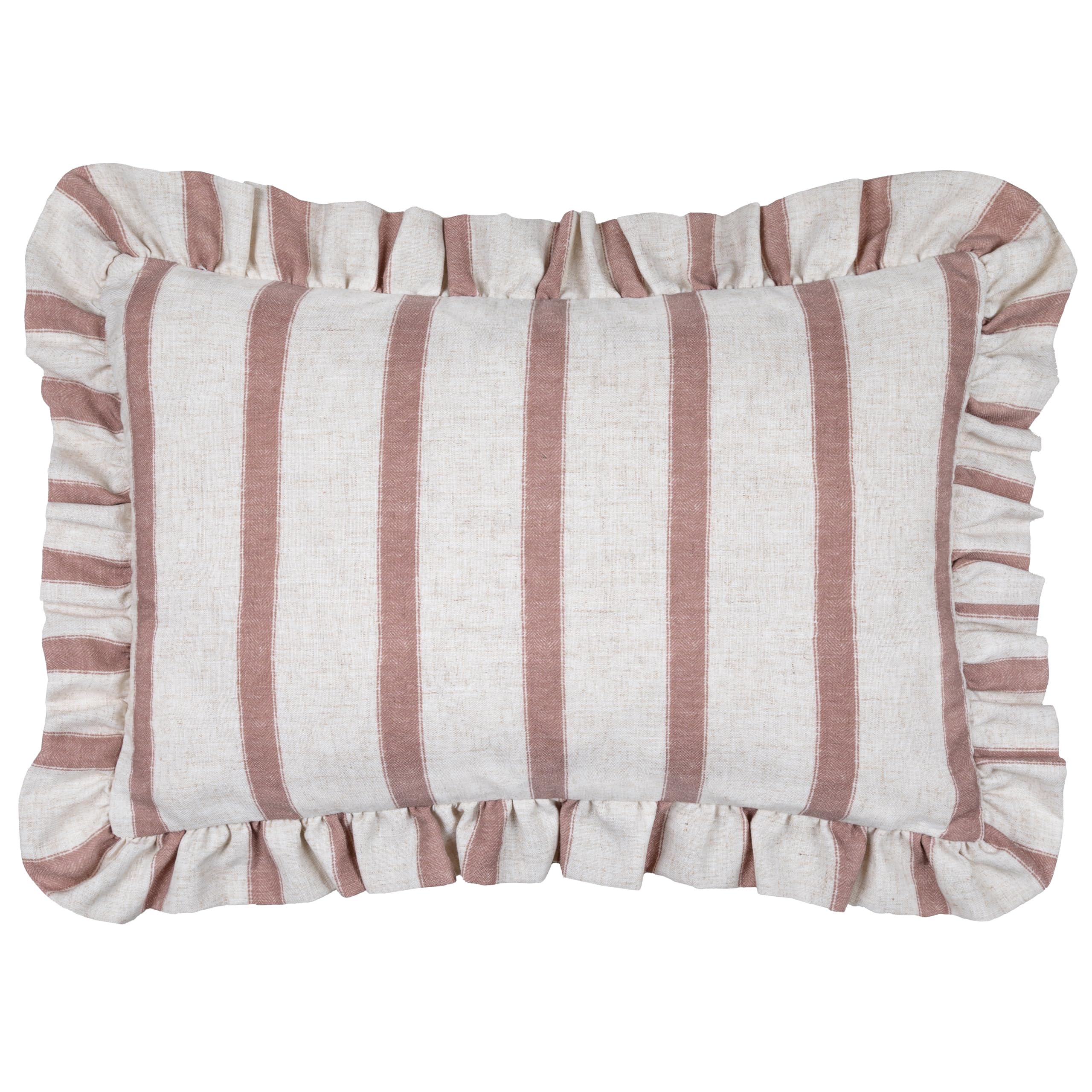 furn. Wylder Connie Polyester Filled Cushion – Striped Ruffle Linen Textured Decorative Pillow (Clay Pink – 35x50cm)