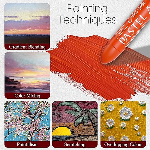 Miniatura 5 de Juego de 6 pasteles al óleo jumbo (0.551 x 3.307 in), pasteles suaves al óleo con colores vibrantes, gran mezcla y capas, crayones pastel para