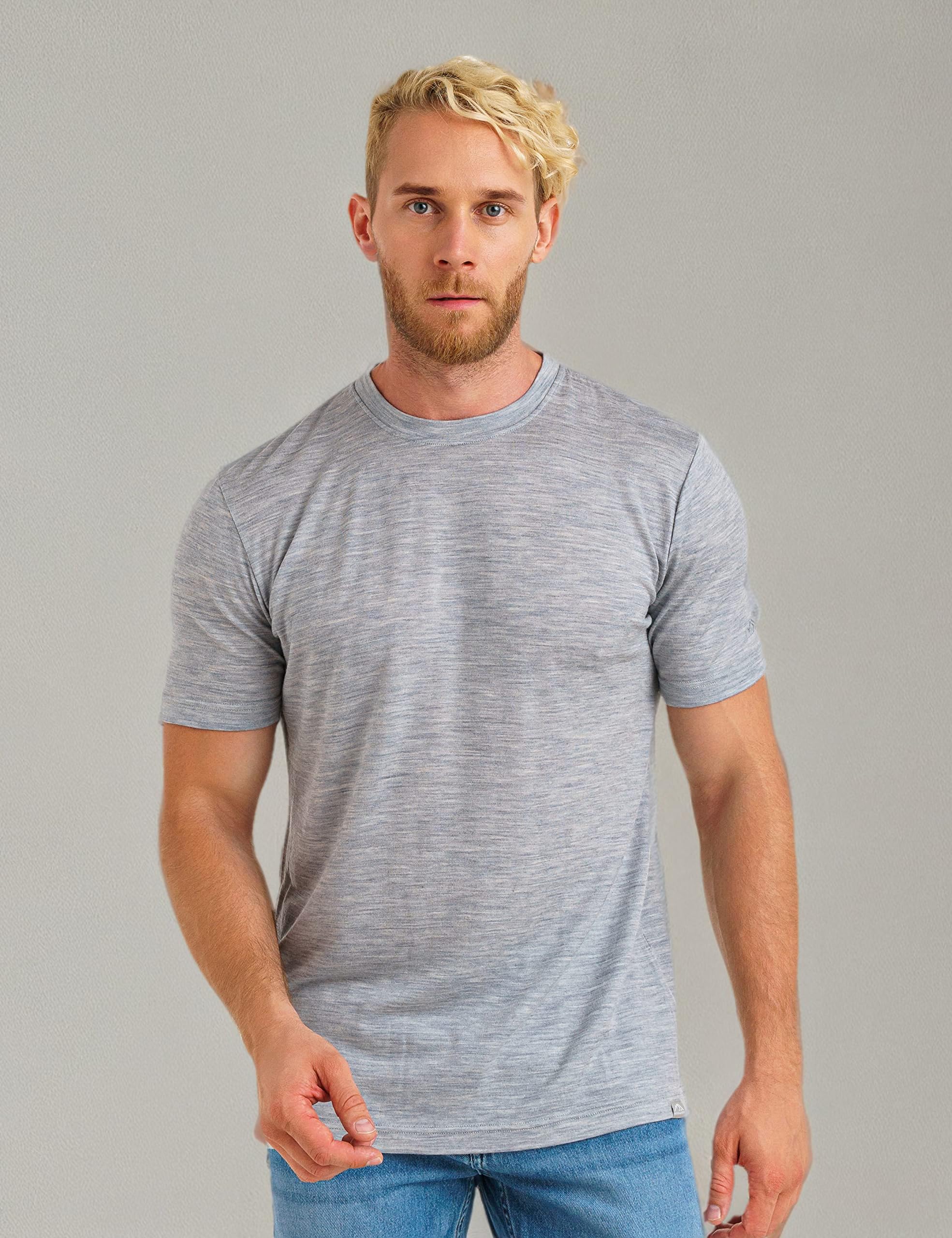 100% Merino Sport Shirt Herren (Mittel, Heathered Grey)