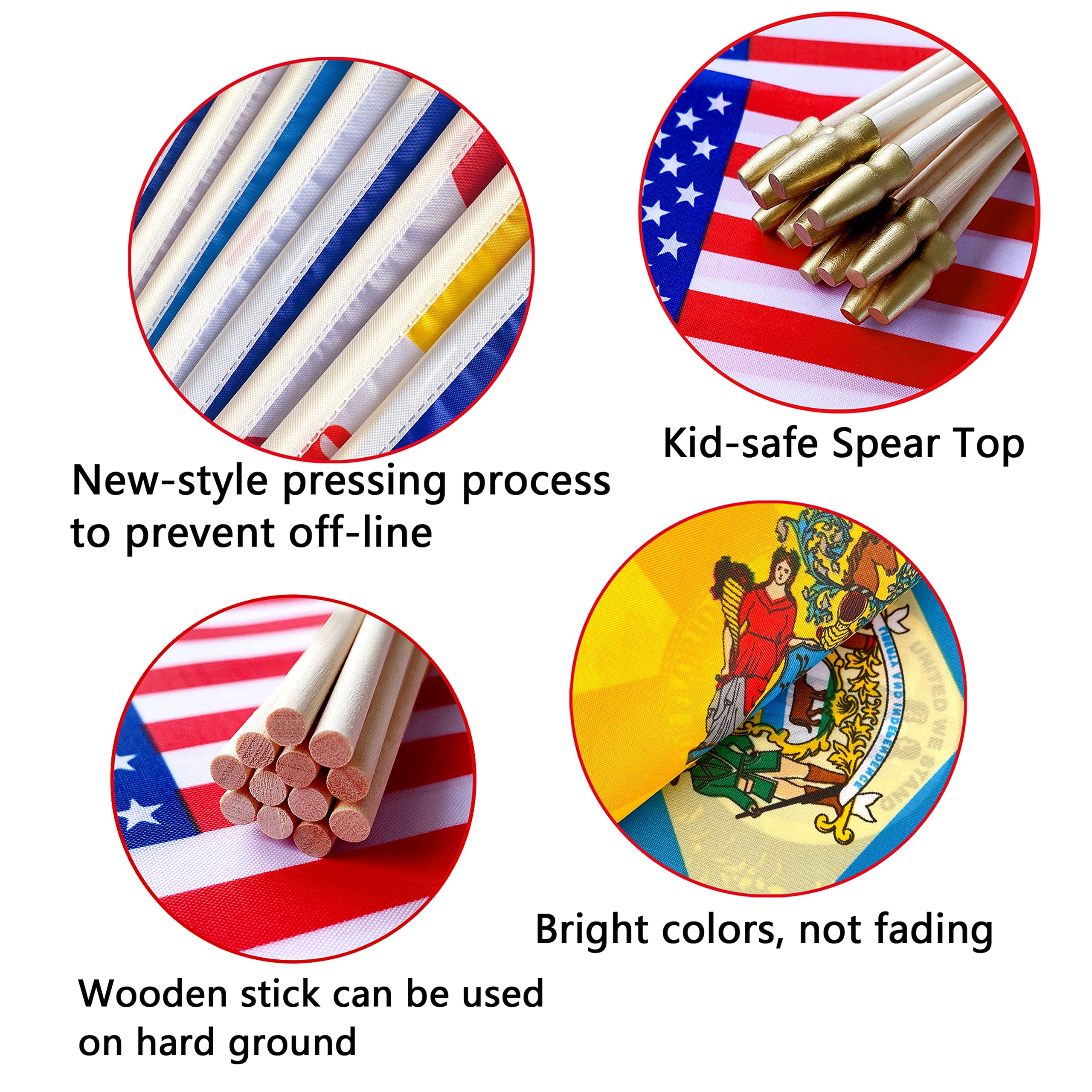 LyButty US 50 State Flags Set - 5x8 Inch Mini Hand Held Flags On Wood Sticks For Classroom & Events