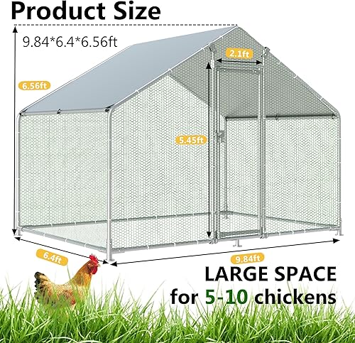 Miniatura 6 de HITTITE Gallinero grande de metal con paso, 9.84 x 6.4 x 6.56 pies, corralito de gallinero para corral, corral de pollo al aire libre para patio