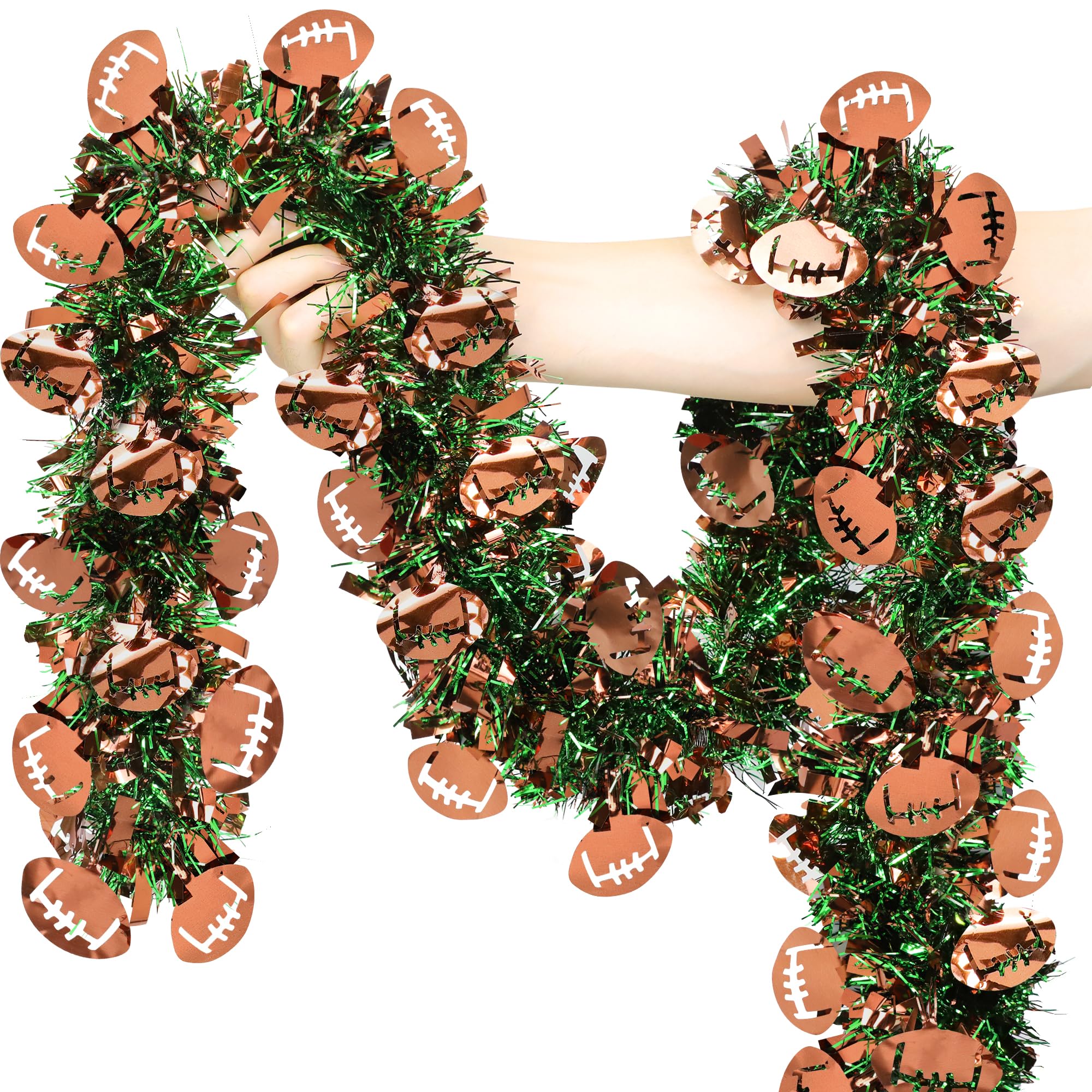 50 FT Football Party Decorations, Brown Green Football Tinsel Garland