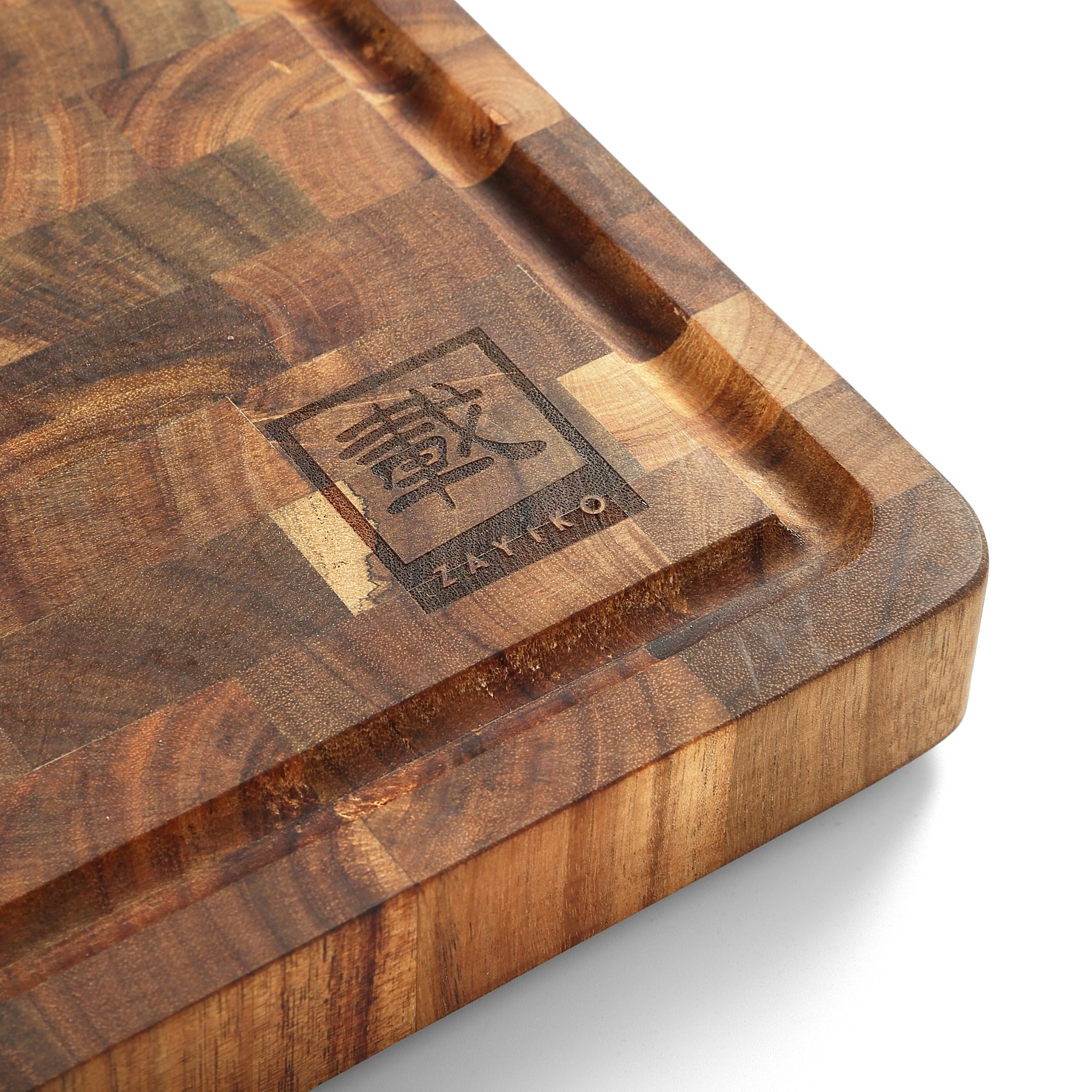 OLEIO Stirnholz Schneidebrett Holz aus Akazie, 53x38x3cm – Holzbrett Küche | Massives Holzschneidebrett aus Hirnholz mit Saftrille, Silikonfüßen & Griffmulden – zum Schneiden, Tranchieren & Servieren