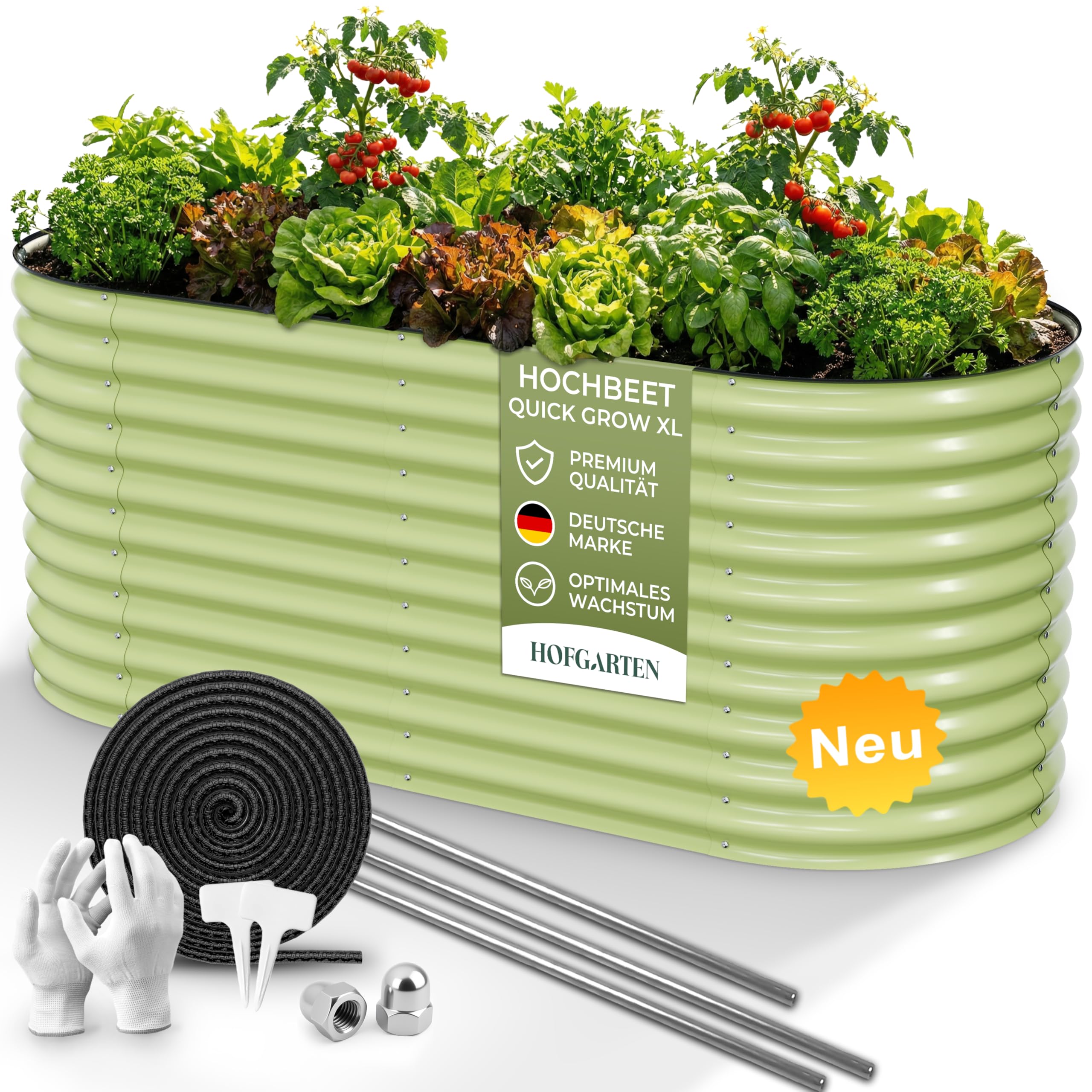 HOFGARTEN Hochbeet Metall 200x80x78 cm - Hochwertiges Gartenbeet aus Zn-Al-Mg Stahl - wetterfest & rostgeschützt - Ergonomisches Gärtnern - Modell QuickGrow XL (Salbei)