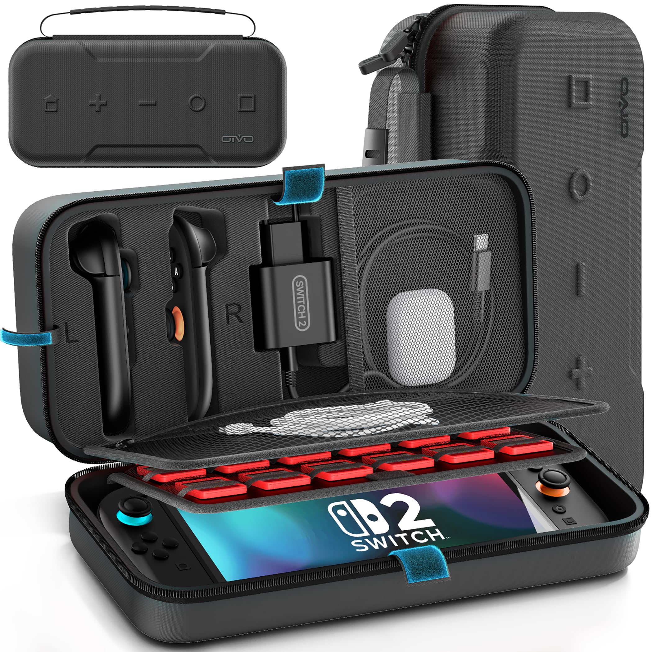 OIVO Switch 2 Tasche für Nintendo Switch 2 Modell, große Tragetasche für Joycon und EU Netzteil, Harte Hülle mit Aufbewahrung für 24 Spiele & Zubehör, Schwarz