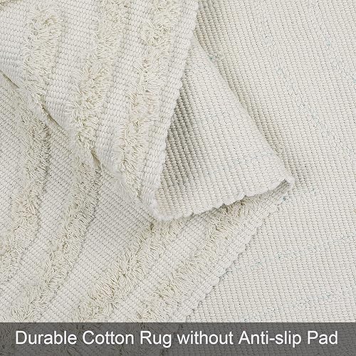 Miniatura 6 de LEEVAN Alfombra de baño bohemia de 2 x 3 pies, hecha a mano, lavable, color beige, con borlas, alfombra de cocina bohemia, alfombra de entrada de