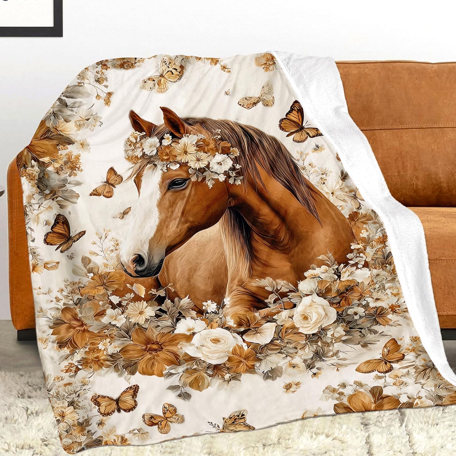 Horse Throw Blnaket Gifts for Women Girls Kids Adults, Super Soft Funny Vintage Brown Horses Blanket Gifts for Horse Lovers, Warm Cozy Plush Fleece Flannel Throw Blankets 60"X50" for Couch Bedding