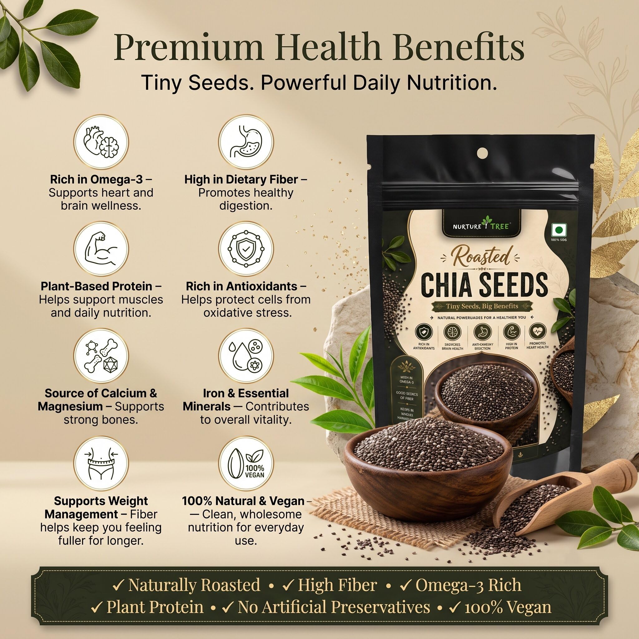 Nurture Tree Roasted Chia Seeds 200gm 100% Natural Superfood for Weight Loss, Healthy Diet and Nutrition Rich in Calcium, Omega-3, Protein and Fibre for Boost Immunity, Heart Health & Bone Strength 2
