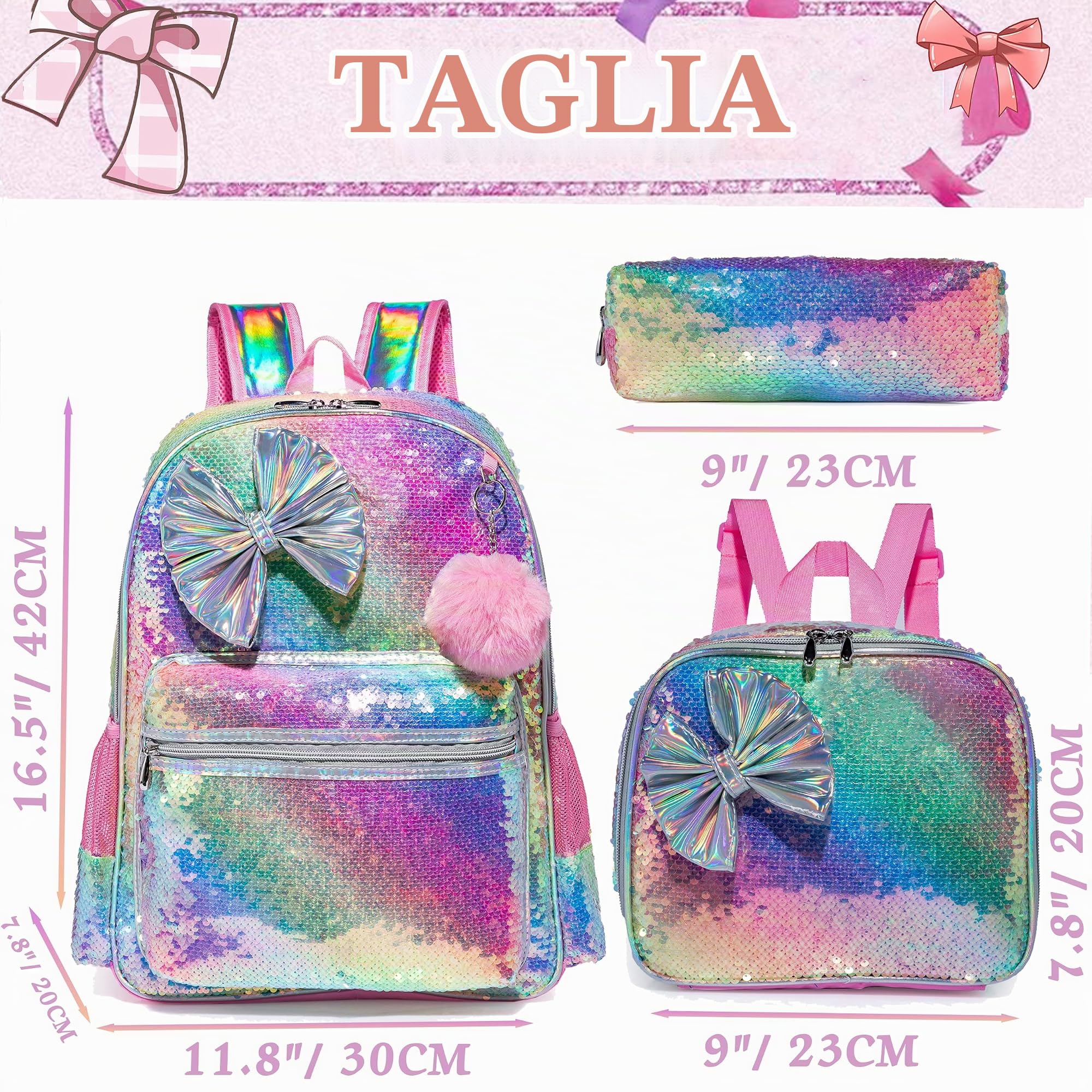 HTgroce Zaino Bambina, Zaino Coda di Grande Ragazza Zainetto Asilo Paillettes Bambino Zaino Scuola Elementari Bimba con