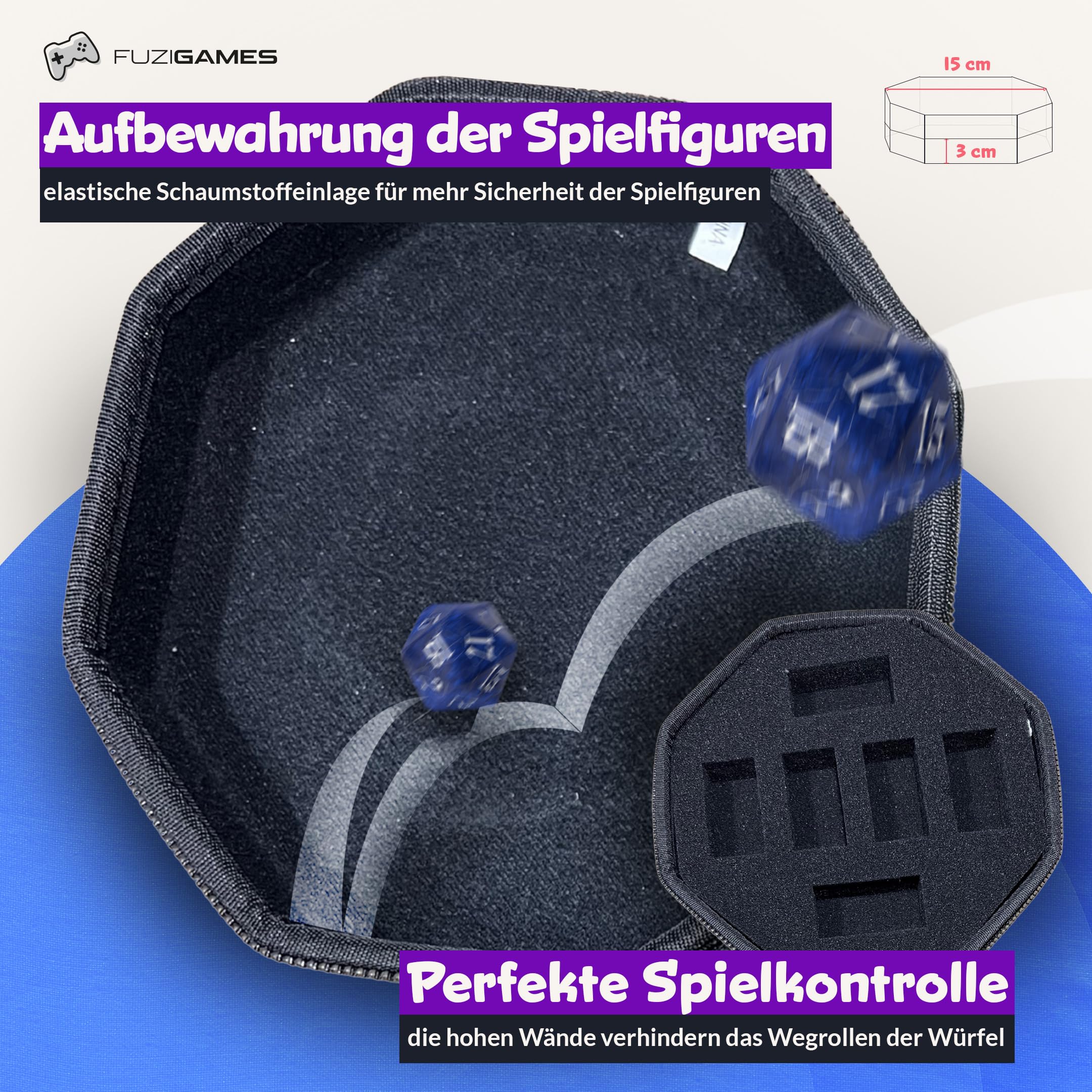 DND Würfelbrett Würfelspiel Zubehör - Rund Würfel unterlage - Dice Tray mit filzunterlage bis Dungeons and Dragons, Kniffel, Würfelpoker | Aufbewahrungsbox bis würfel