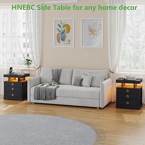 Miniatura 9 de HNEBC Mesita de noche RGB con estación de carga inalámbrica y puertos USB mesita de noche LED con inducción de cuerpo humano mesita de noche