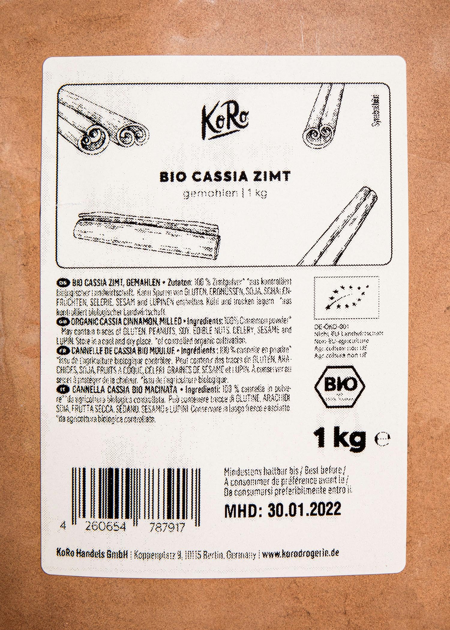 KoRo - Bio Cassia Zimt gemahlen 1 kg - fein gemahlen - würzig zimtig - aus biologischem Anbau