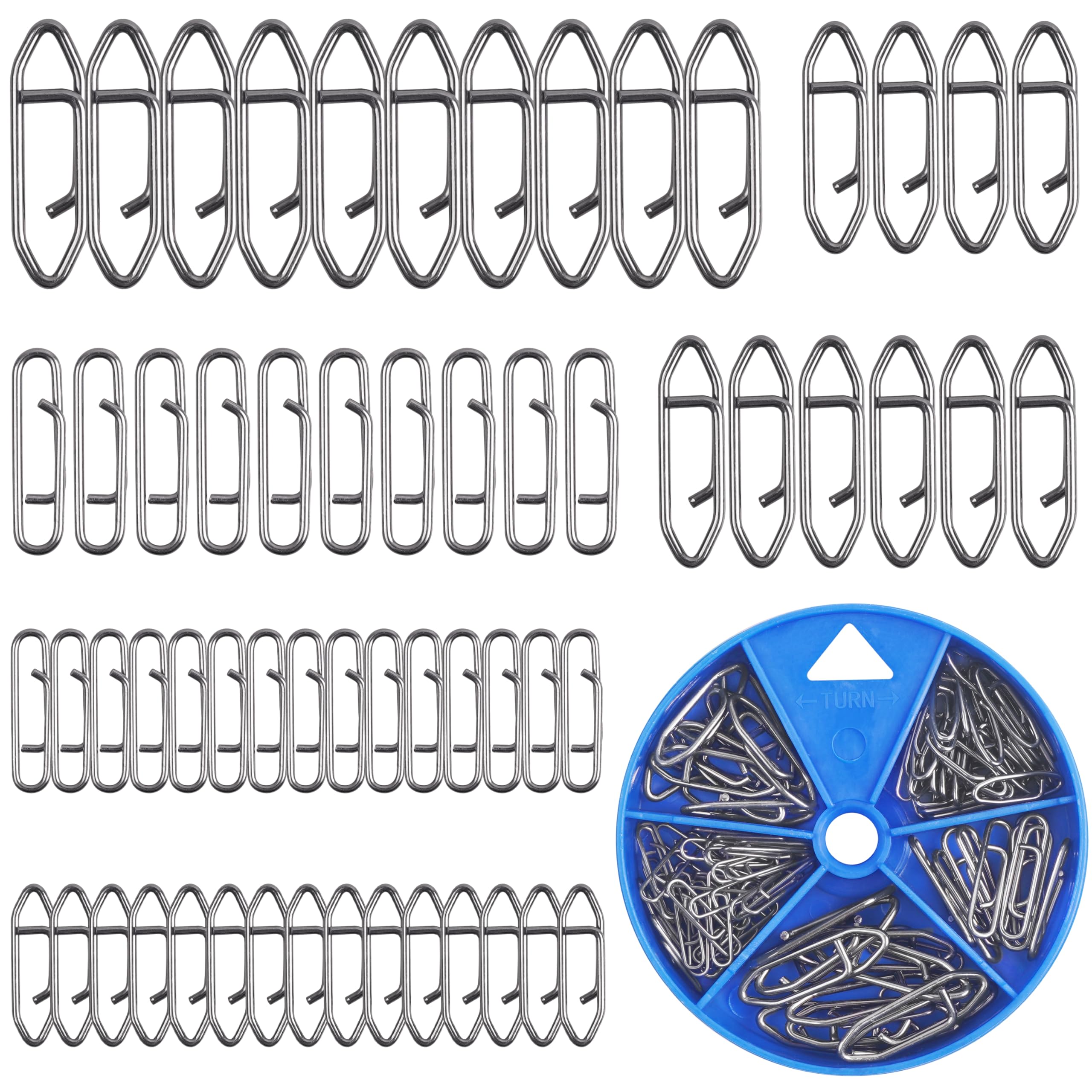 FUSIGO Fishing Snaps Clips Kit, 60pcs Power Speed Clips Stainless Steel Quick Change Clips High Strength Fishing Snaps for Freshwater Saltwater Crankbait Popper Lure Connector Tackle
