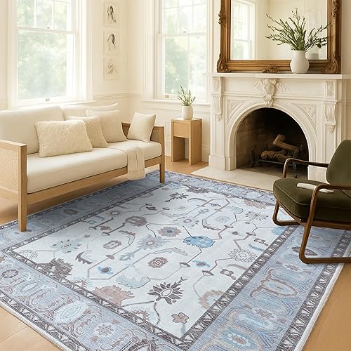 Fame Living Cream Grey Oushak Rug, Modern, Vintage, Turkish, Eclectic,