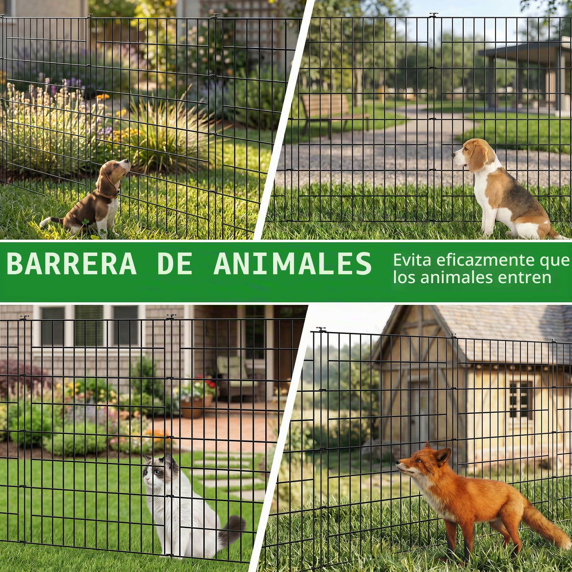Thealyn Valla de jardín de 101 cm de alto x 71 cm de ancho (5 paneles, longitud total de 3,5 m) para exteriores, valla de metal inoxidable decorativa para perros, animales, barrera para patio, cama de