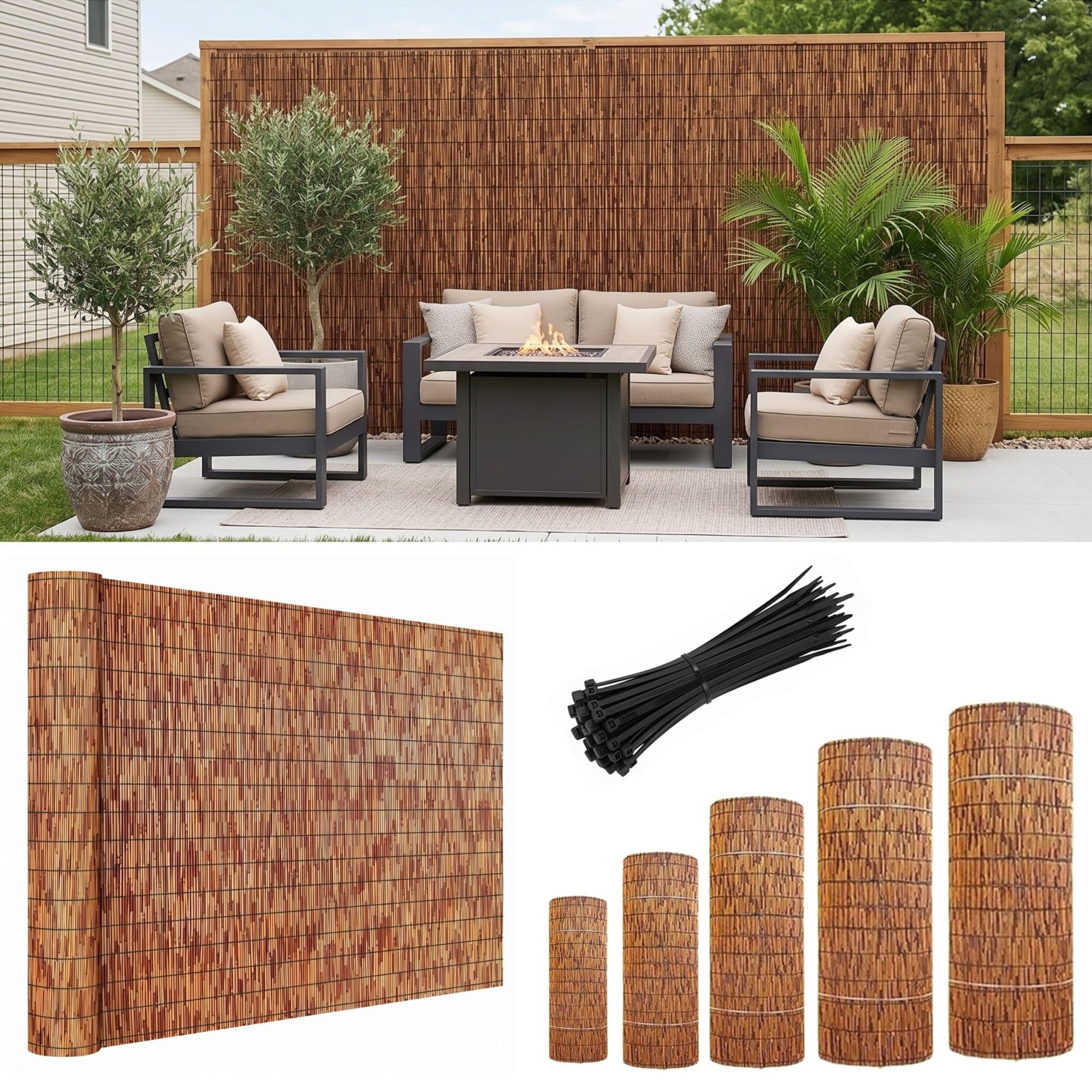 Stuoia in Canna Canniccio Ombreggiante per Giardino Esterno Arella in Bambù Naturale con Fascette 100/120/130/150/160/180 cm Recinzione Decorativo per Balcone Piscina Patio Gazebo(H180xL200cm)