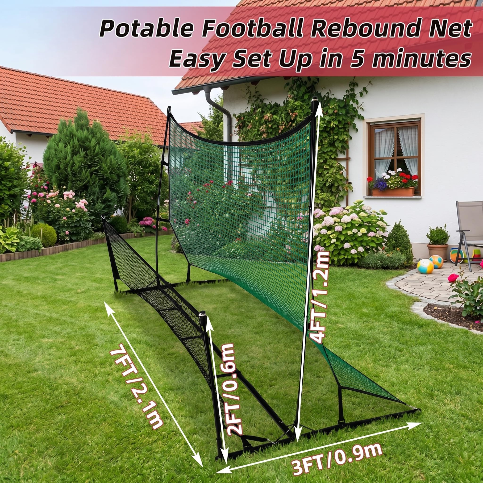 Kapler Fußball Rebounder Netz 2-in-1 Fußballtor für Garten & Training: Robuster Stahlrahmen - Tragbare Fußball Rebound Wand & Kickbacknetz für Kinder & Erwachsene