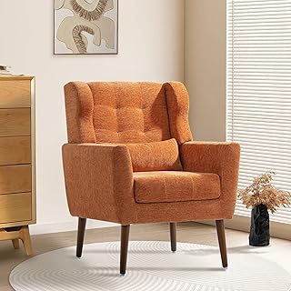 Modern Accent Chair, Upholstered Armchair with Pillow, Fabric Single Sof...