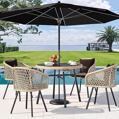 YITAHOME Juego de comedor de 5 piezas para muebles de patio al aire libre, juego de conversación de ratán para todo tipo de clima con cojines suaves