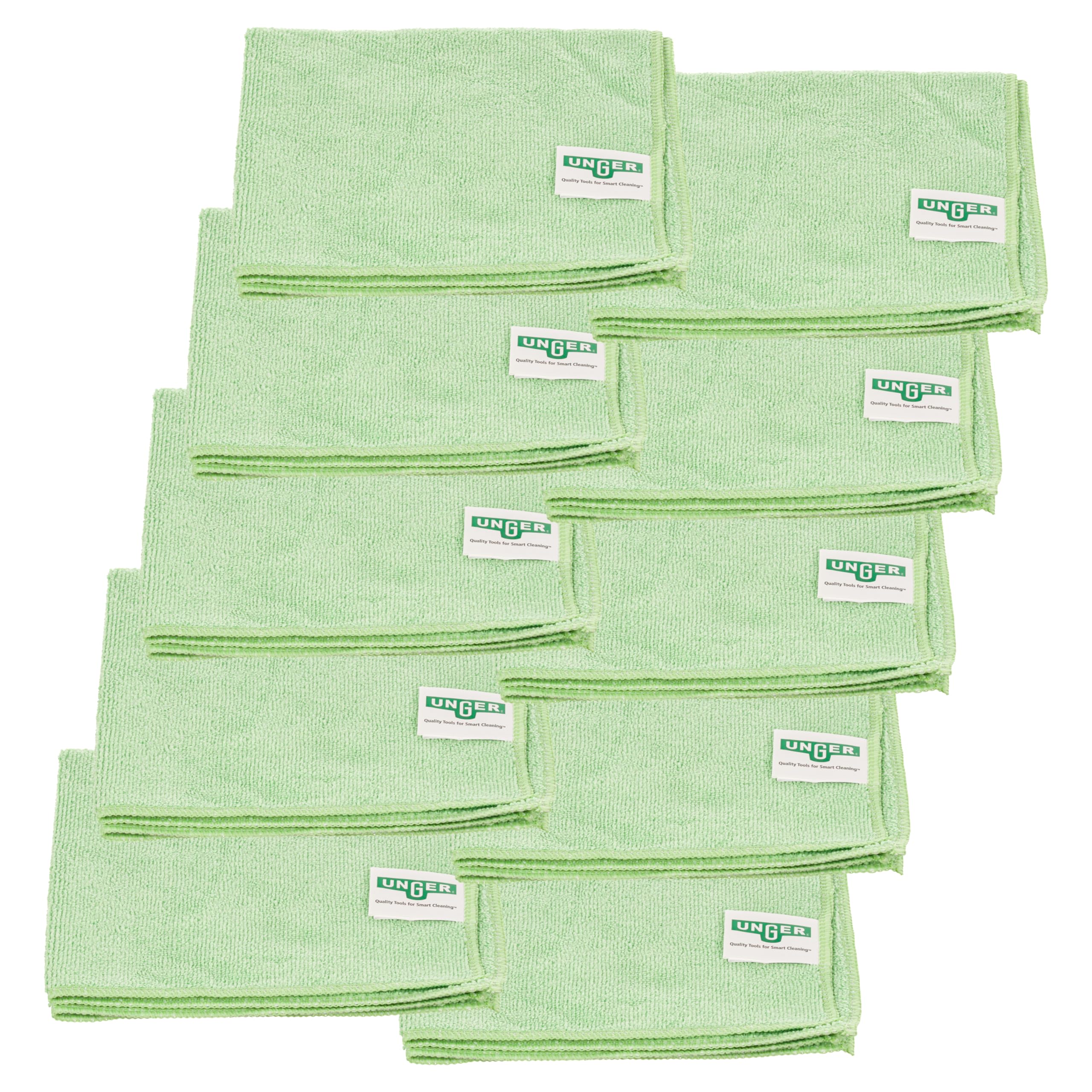 Unger Commercial Microfiber Cleaning Cloth, 10 Pack - MicroWipe 500 Light Duty, 16" x 16", Green - Streak-Free, Multi-Surface Cleaning - MC400