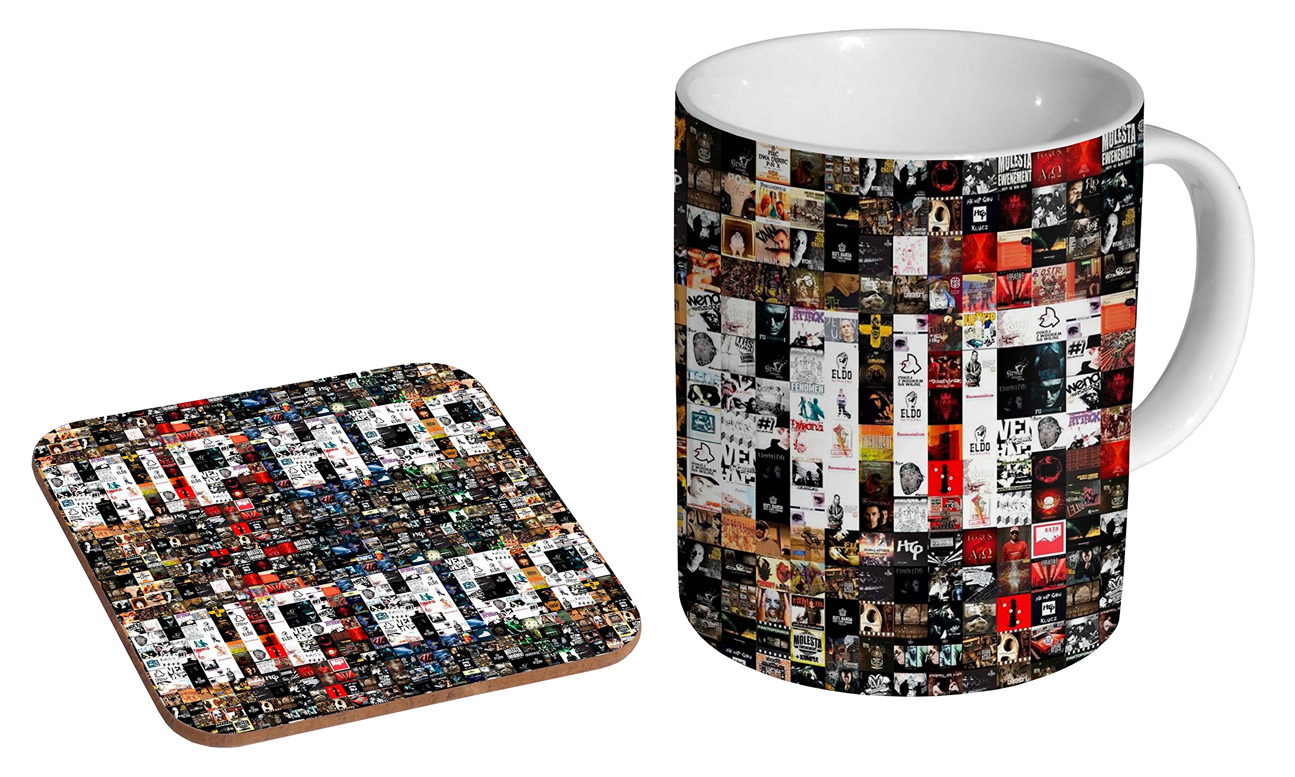 Mugmart White Hip Hop Legendary Album Covers Collage Ceramic Coffee Mug + Coaster Gift Set …