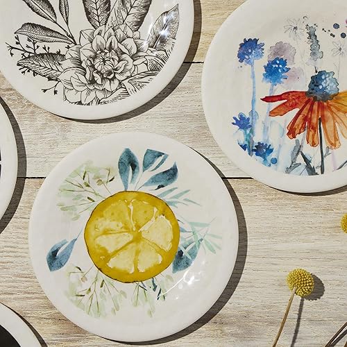 Miniatura 5 de DEMDACO Lemons Whimsical Design Hosting Entertaining - Platos multicolor de melamina y bambú de 6.5 x 6.5 pulgadas, juego de 4