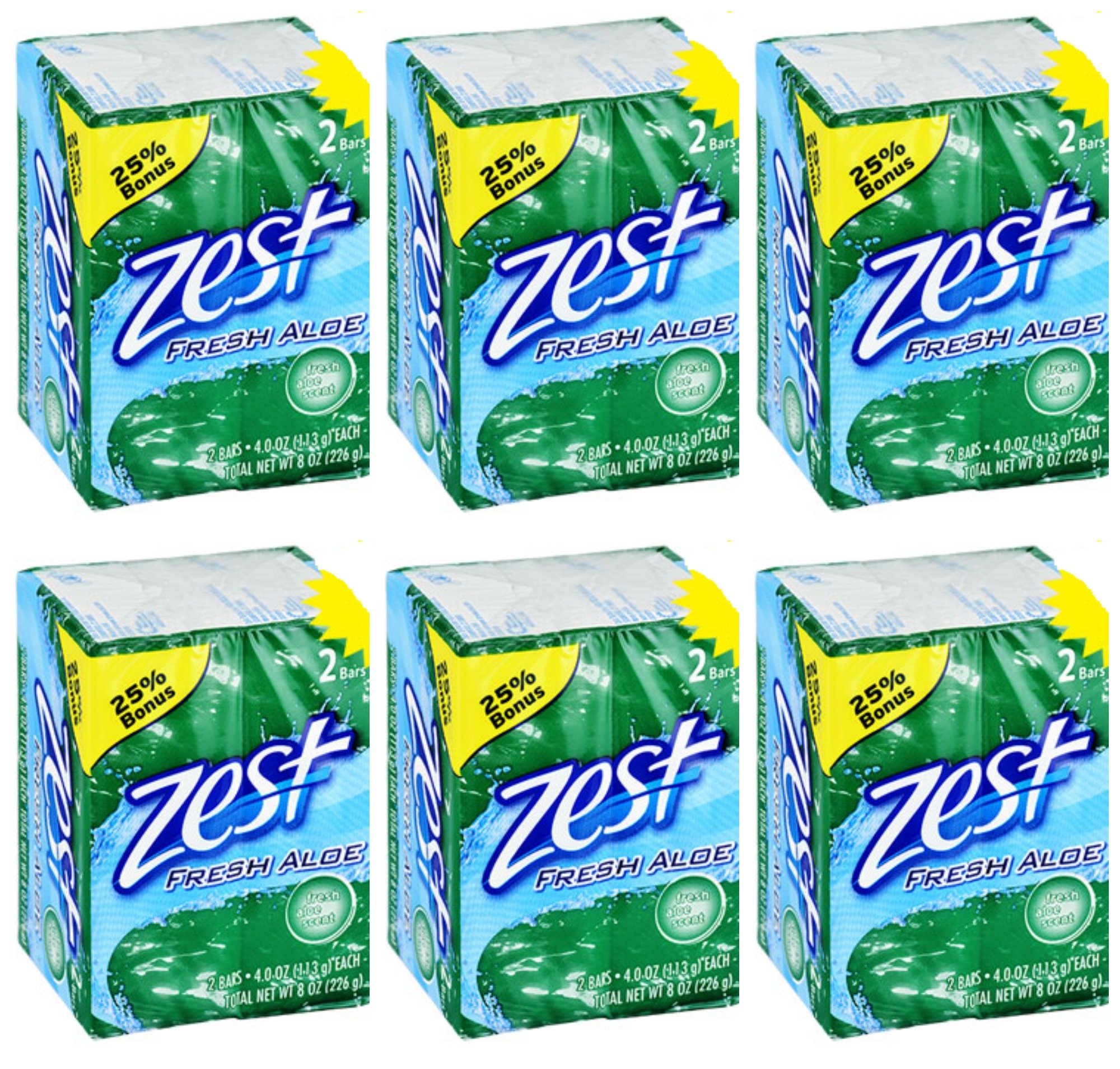 ZestLot of 12 Bars (One Dozen) Fresh Aloe 4.0 oz/bar (2/pack x 6=12 bars)
