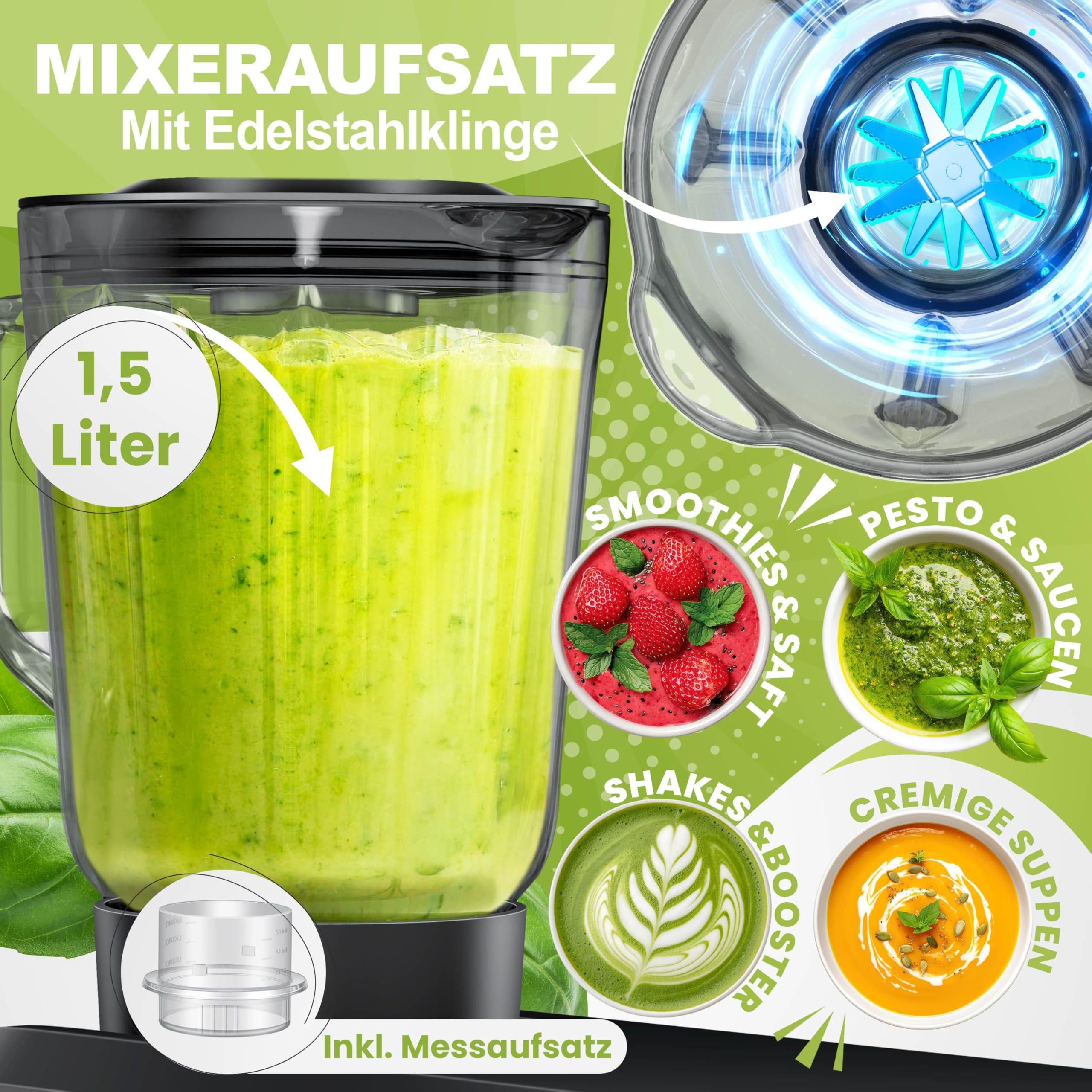 KESSER® Küchenmaschine 3in1 mit Fleischwolf & Mixer, 1500W Knetmaschine 5,5L Rührschüssel + Spritzschutz, 6 Geschwindigkeiten, Knethaken, Schneebesen, Rührhaken & Raspeln, Backen & Kochen, Schwarz