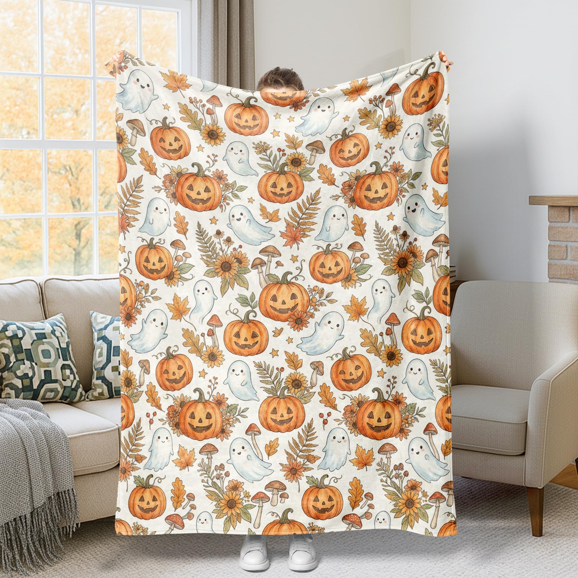 Couverture fantôme Halloween pour vos soirées cocooning canapé 152x203cm