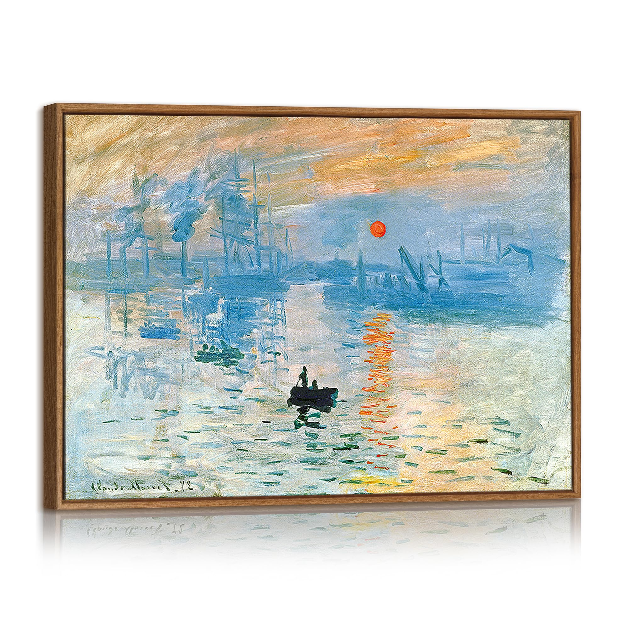 Monet Impression Sunrise Framed Canvas Wall Art Reproduction Classic Seascape at Sunrise Wall Painting Abstract Ocean Voyage Canvas Art Prints Picture Home Decor for Living Room Bedroom Office 30X40cm