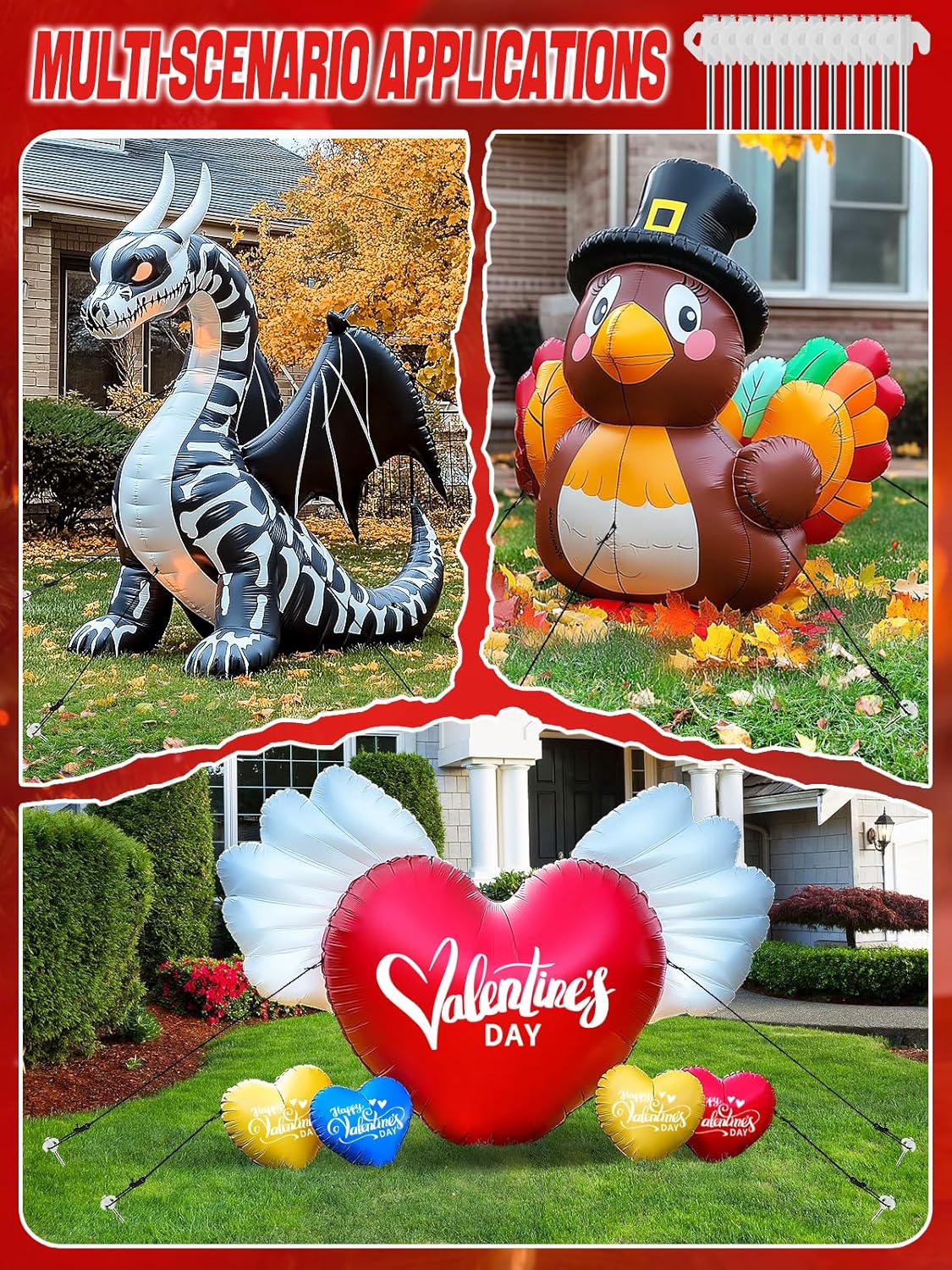 12 Pcs Christmas Metal Inflatables Stakes - Heavy Duty Inflatable Stakes and Tethers, Yard Ground Blow Up Stake Pegs for Christmas Outdoor Inflatable Decoration Tie Downs Gifts
