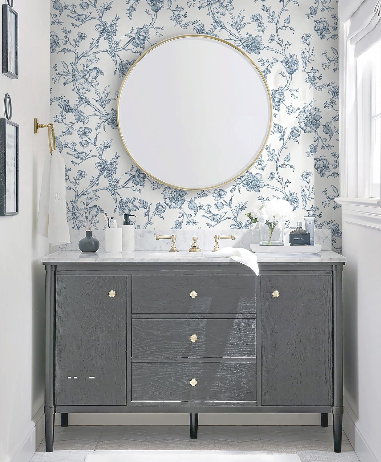 Safiyya 984.2"x17.3" Wallpaper Floral Birds Blue and White Peel and Stick Wallpaper Removable Wall Paper Self Adhesive Contact Paper for Bedroom